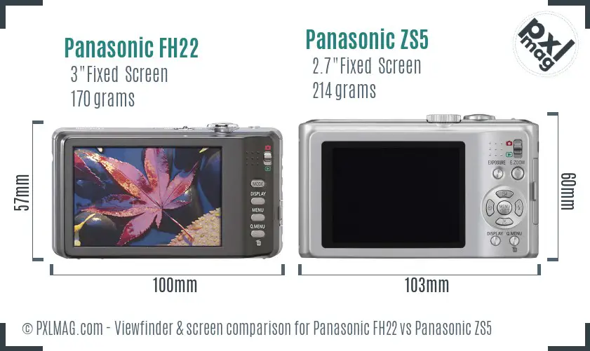 Panasonic FH22 vs Panasonic ZS5 Screen and Viewfinder comparison