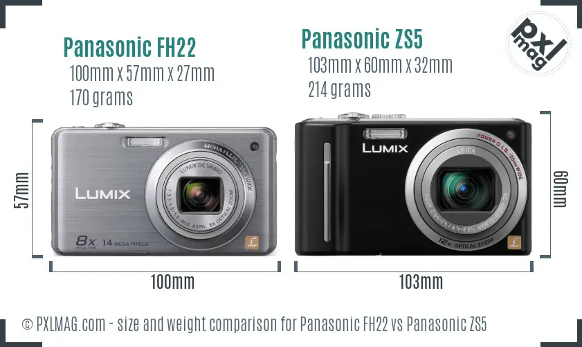 Panasonic FH22 vs Panasonic ZS5 size comparison