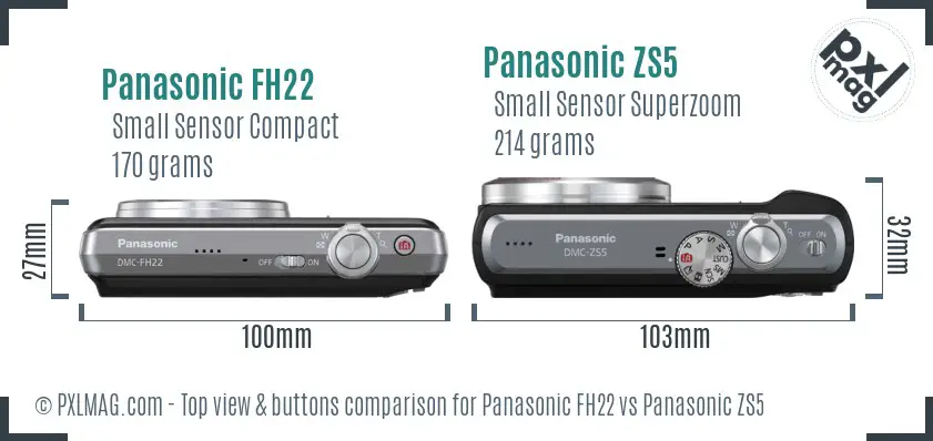 Panasonic FH22 vs Panasonic ZS5 top view buttons comparison