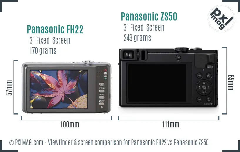 Panasonic FH22 vs Panasonic ZS50 Screen and Viewfinder comparison
