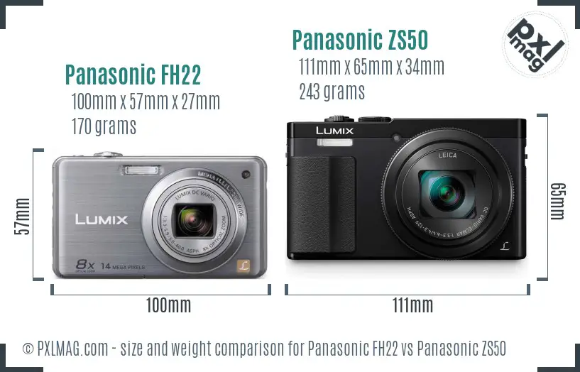 Panasonic FH22 vs Panasonic ZS50 size comparison