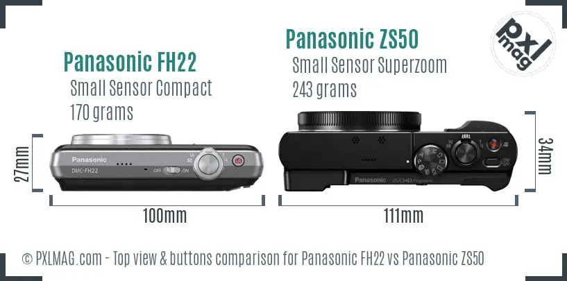 Panasonic FH22 vs Panasonic ZS50 top view buttons comparison