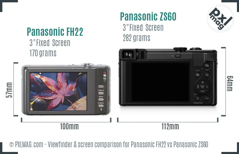 Panasonic FH22 vs Panasonic ZS60 Screen and Viewfinder comparison