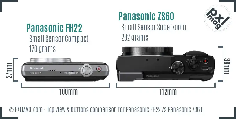 Panasonic FH22 vs Panasonic ZS60 top view buttons comparison