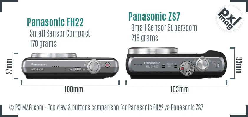 Panasonic FH22 vs Panasonic ZS7 top view buttons comparison