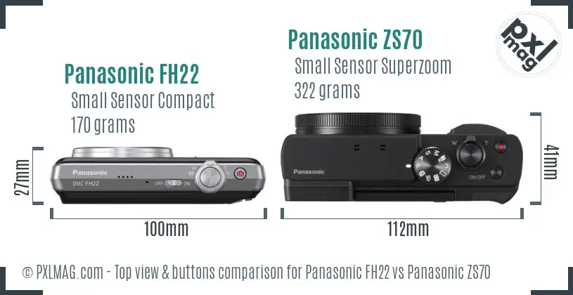 Panasonic FH22 vs Panasonic ZS70 top view buttons comparison