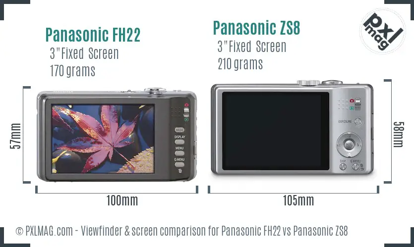 Panasonic FH22 vs Panasonic ZS8 Screen and Viewfinder comparison