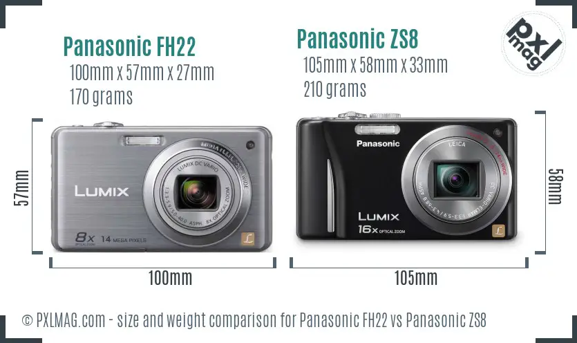 Panasonic FH22 vs Panasonic ZS8 size comparison