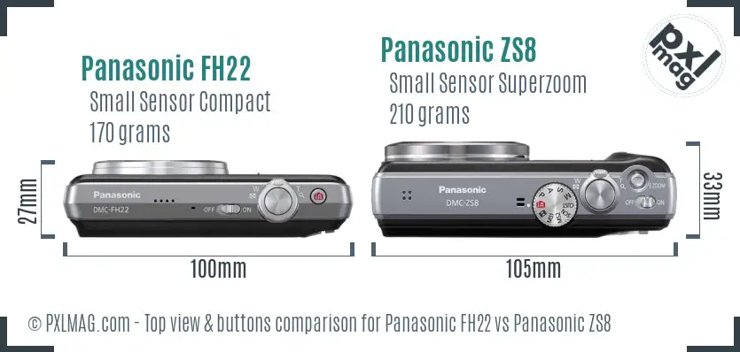 Panasonic FH22 vs Panasonic ZS8 top view buttons comparison