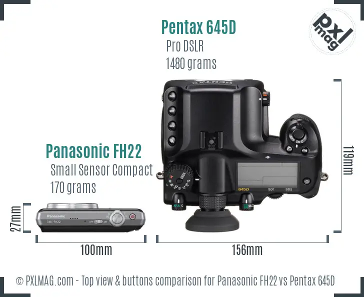 Panasonic FH22 vs Pentax 645D top view buttons comparison