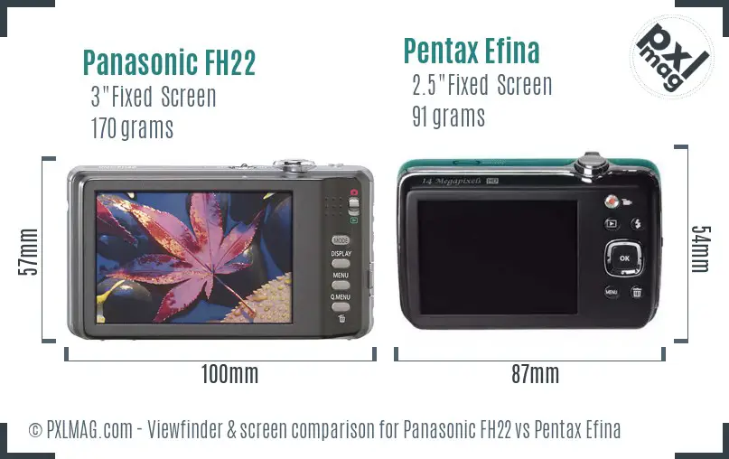 Panasonic FH22 vs Pentax Efina Screen and Viewfinder comparison