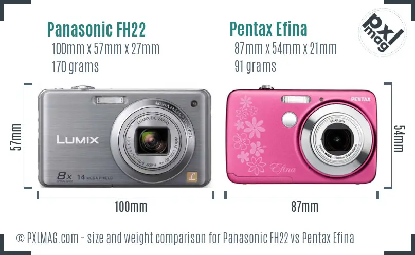 Panasonic FH22 vs Pentax Efina size comparison