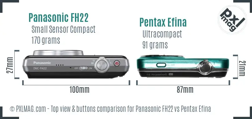 Panasonic FH22 vs Pentax Efina top view buttons comparison