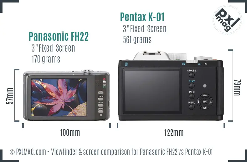 Panasonic FH22 vs Pentax K-01 Screen and Viewfinder comparison