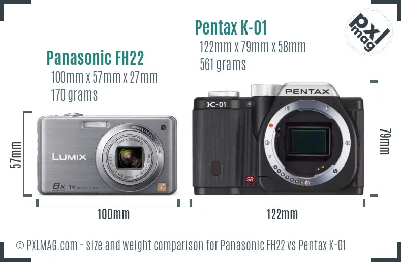 Panasonic FH22 vs Pentax K-01 size comparison