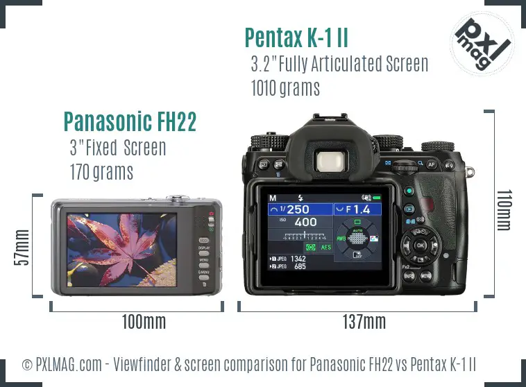 Panasonic FH22 vs Pentax K-1 II Screen and Viewfinder comparison