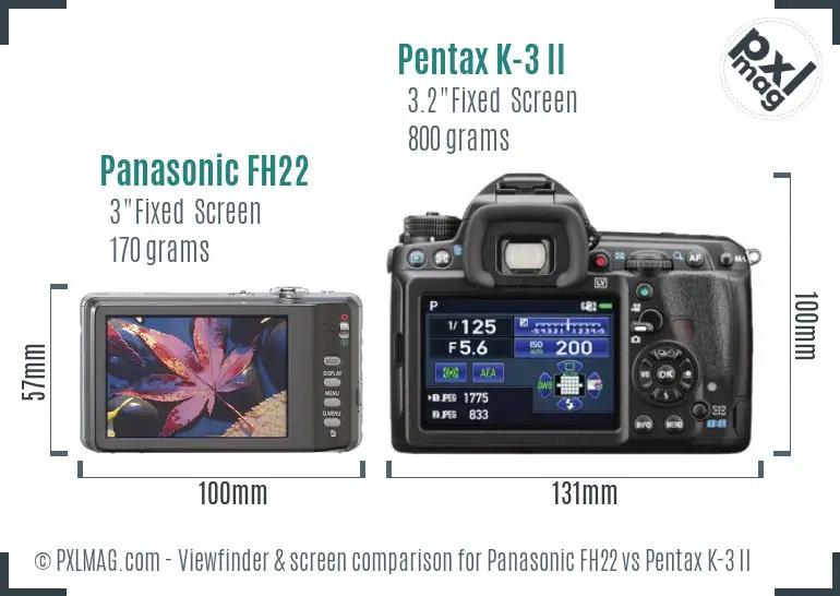 Panasonic FH22 vs Pentax K-3 II Screen and Viewfinder comparison