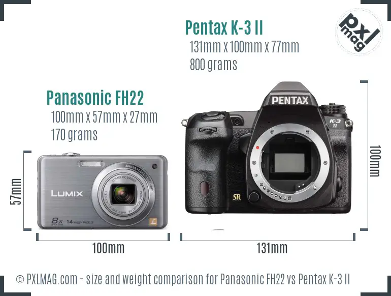 Panasonic FH22 vs Pentax K-3 II size comparison