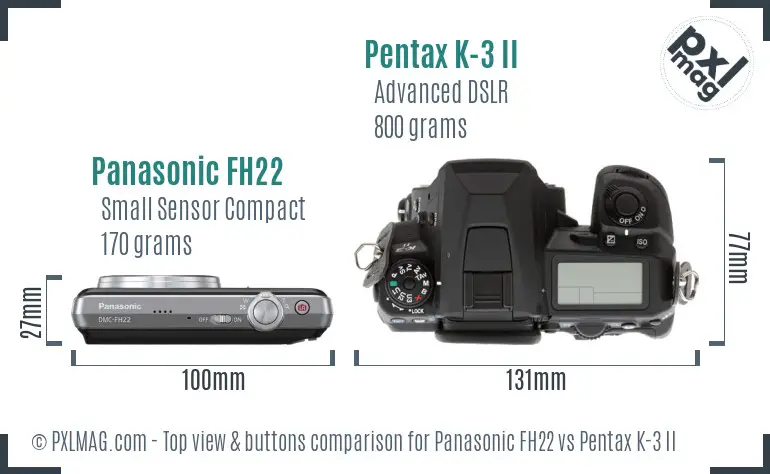 Panasonic FH22 vs Pentax K-3 II top view buttons comparison