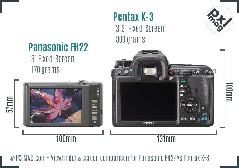 Panasonic FH22 vs Pentax K-3 Screen and Viewfinder comparison