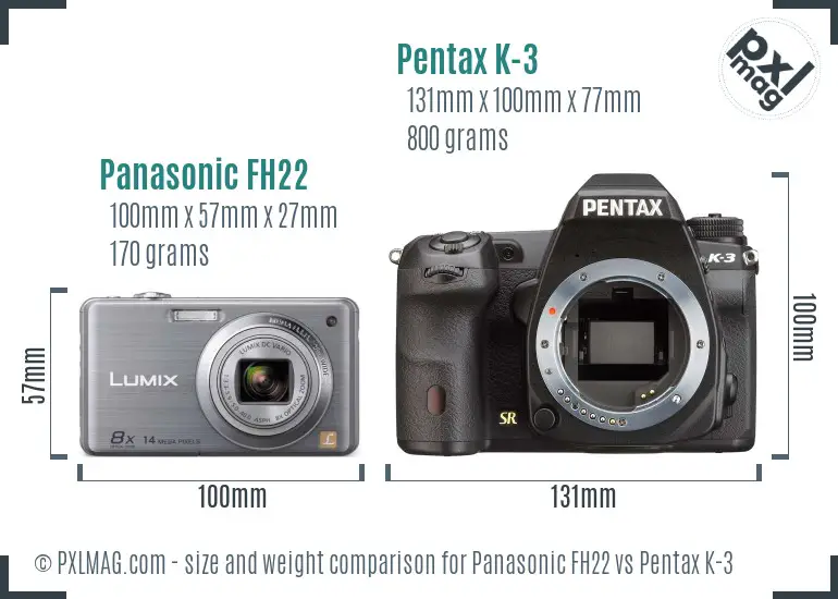 Panasonic FH22 vs Pentax K-3 size comparison