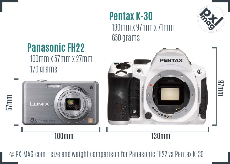 Panasonic FH22 vs Pentax K-30 size comparison