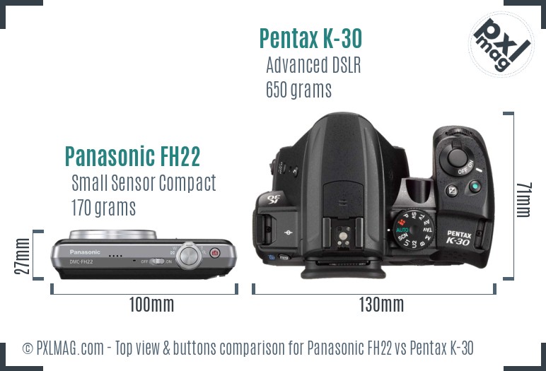 Panasonic FH22 vs Pentax K-30 top view buttons comparison