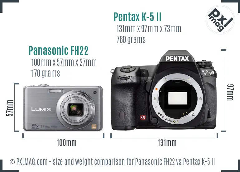 Panasonic FH22 vs Pentax K-5 II size comparison