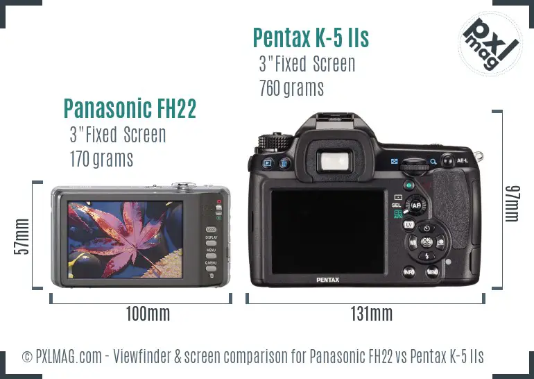 Panasonic FH22 vs Pentax K-5 IIs Screen and Viewfinder comparison