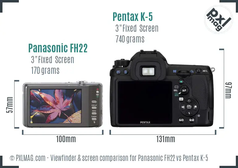 Panasonic FH22 vs Pentax K-5 Screen and Viewfinder comparison