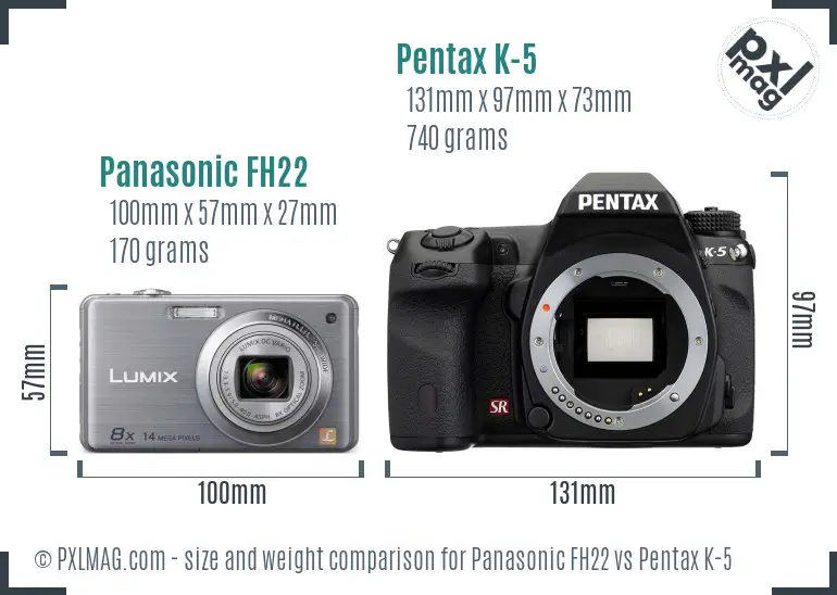 Panasonic FH22 vs Pentax K-5 size comparison