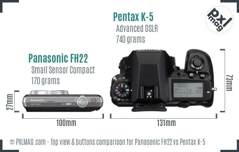 Panasonic FH22 vs Pentax K-5 top view buttons comparison