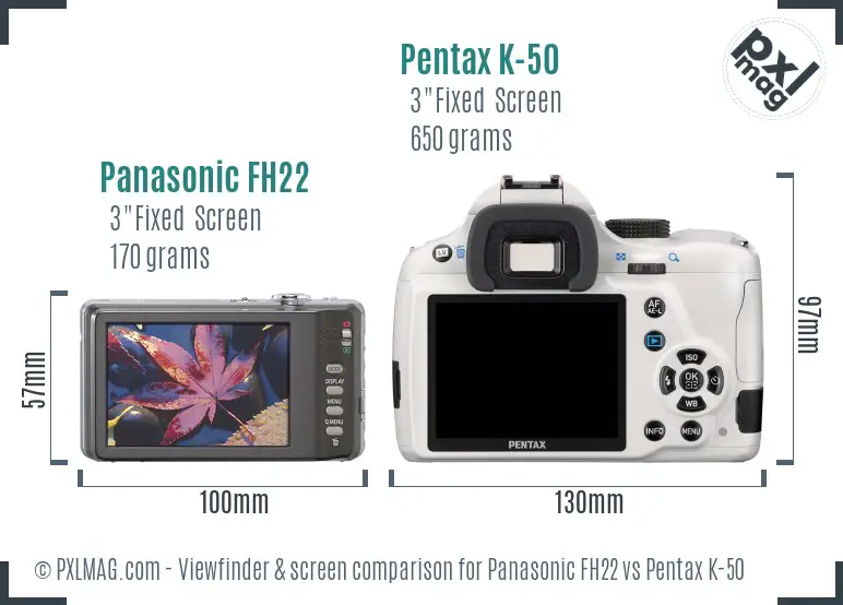Panasonic FH22 vs Pentax K-50 Screen and Viewfinder comparison