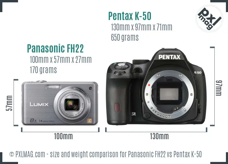 Panasonic FH22 vs Pentax K-50 size comparison