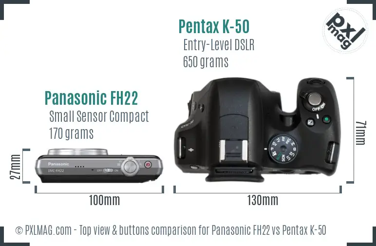 Panasonic FH22 vs Pentax K-50 top view buttons comparison