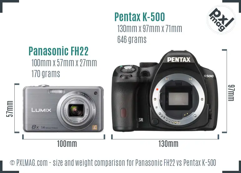 Panasonic FH22 vs Pentax K-500 size comparison