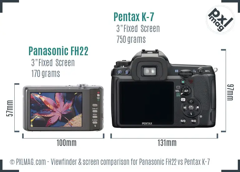 Panasonic FH22 vs Pentax K-7 Screen and Viewfinder comparison