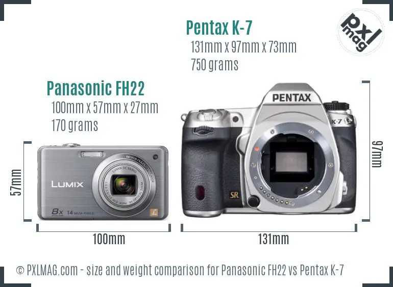 Panasonic FH22 vs Pentax K-7 size comparison
