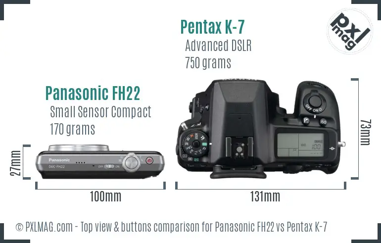 Panasonic FH22 vs Pentax K-7 top view buttons comparison