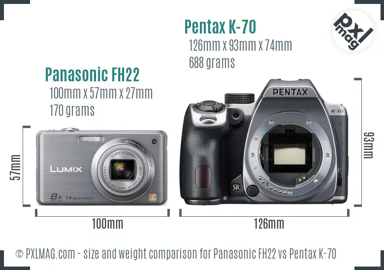 Panasonic FH22 vs Pentax K-70 size comparison