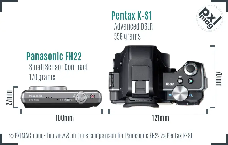 Panasonic FH22 vs Pentax K-S1 top view buttons comparison