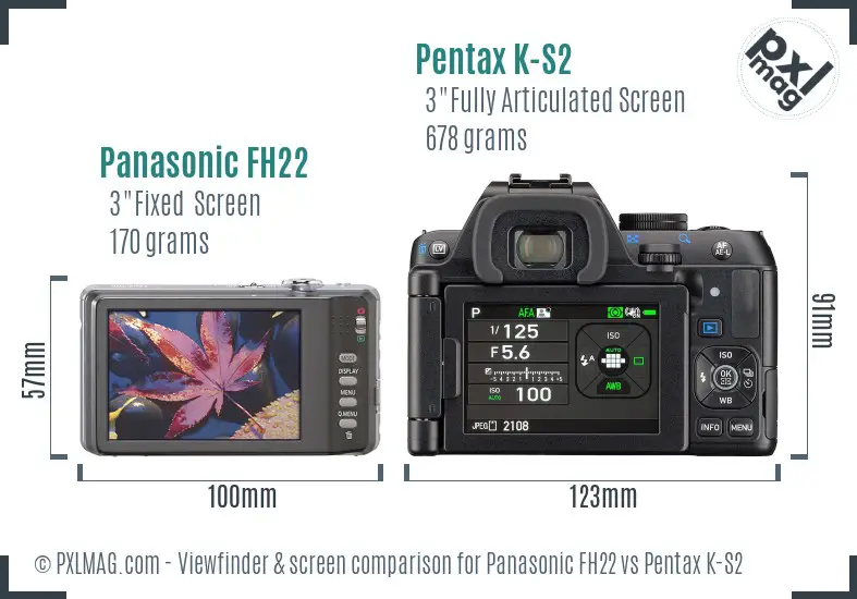 Panasonic FH22 vs Pentax K-S2 Screen and Viewfinder comparison