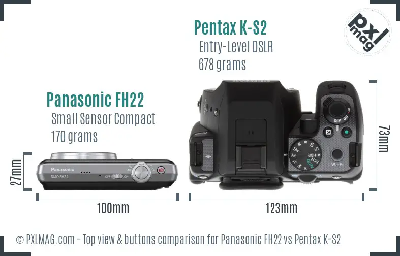 Panasonic FH22 vs Pentax K-S2 top view buttons comparison