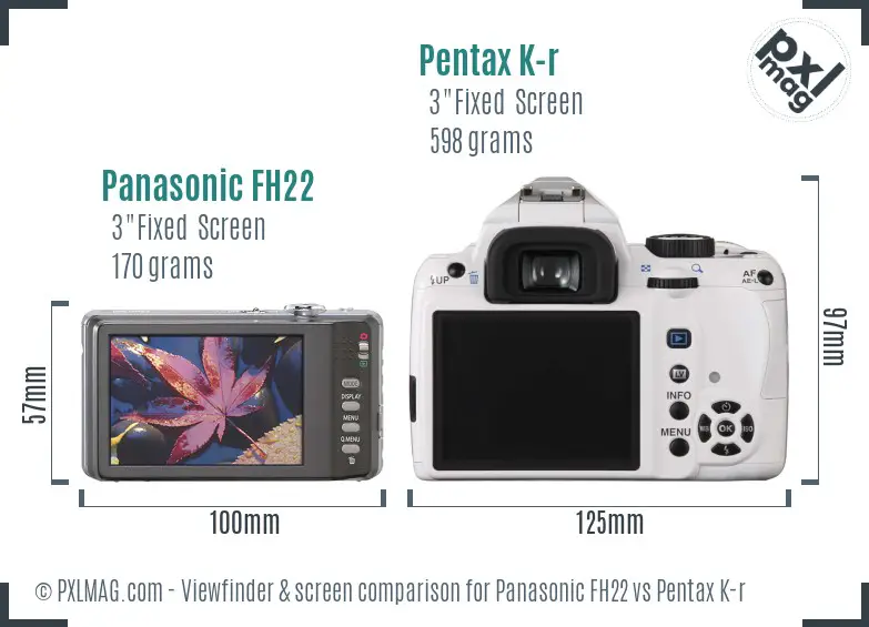 Panasonic FH22 vs Pentax K-r Screen and Viewfinder comparison
