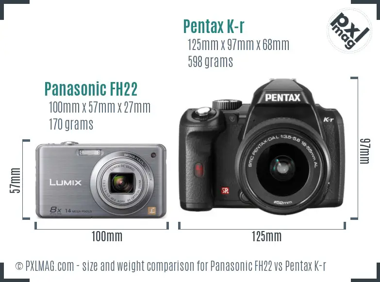 Panasonic FH22 vs Pentax K-r size comparison