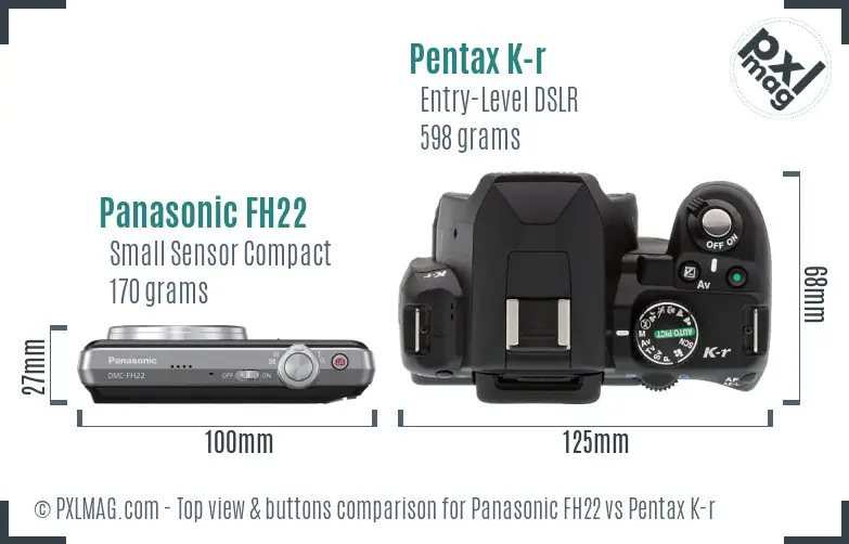 Panasonic FH22 vs Pentax K-r top view buttons comparison
