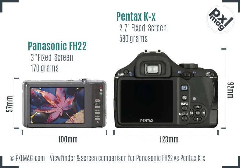 Panasonic FH22 vs Pentax K-x Screen and Viewfinder comparison