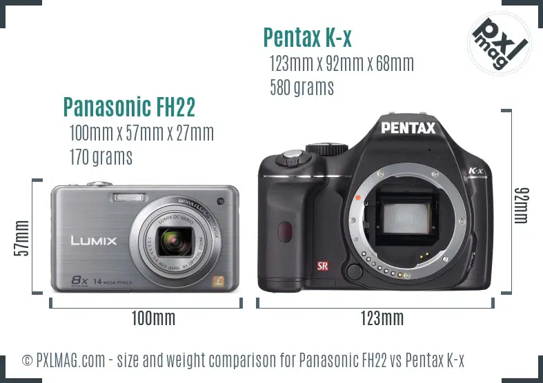 Panasonic FH22 vs Pentax K-x size comparison