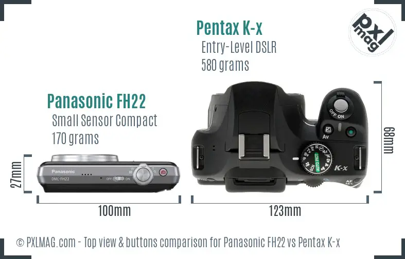 Panasonic FH22 vs Pentax K-x top view buttons comparison