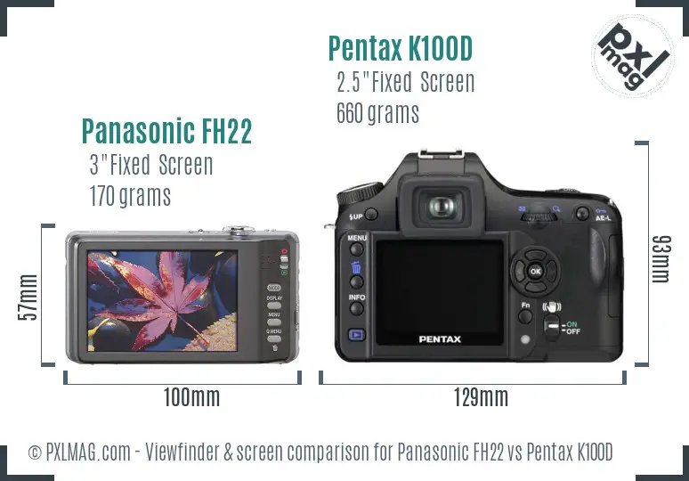 Panasonic FH22 vs Pentax K100D Screen and Viewfinder comparison